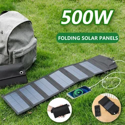 Polysilicon portátil painel solar carregador, 500W, USB, 5V, DC, painel solar dobrável para carga do telefone, banco de potência para caminhadas, camping