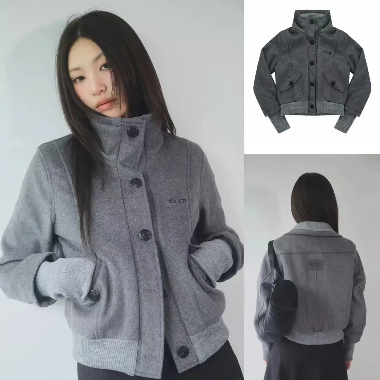 

Korean Sle Loose Fit ort Jaet Letter Embroidery Stand Collar Cartoon Sle Women's Autumn Winter Faion Outerwear