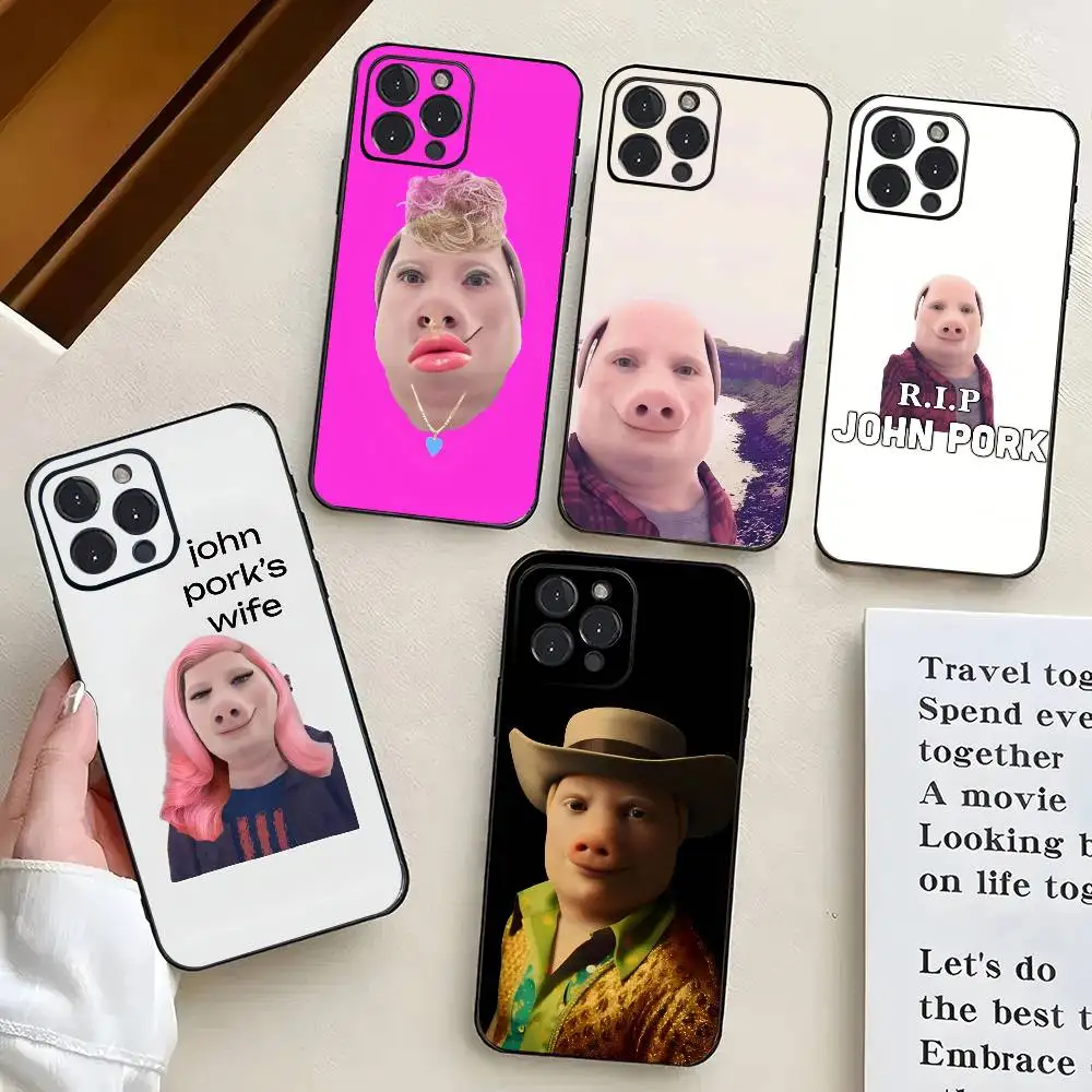 1 Stück John Pork Lustige Handyhülle Silikon Weich für IPhone 16 15 14 13 12 11 X XR Plus Pro Max Plus
