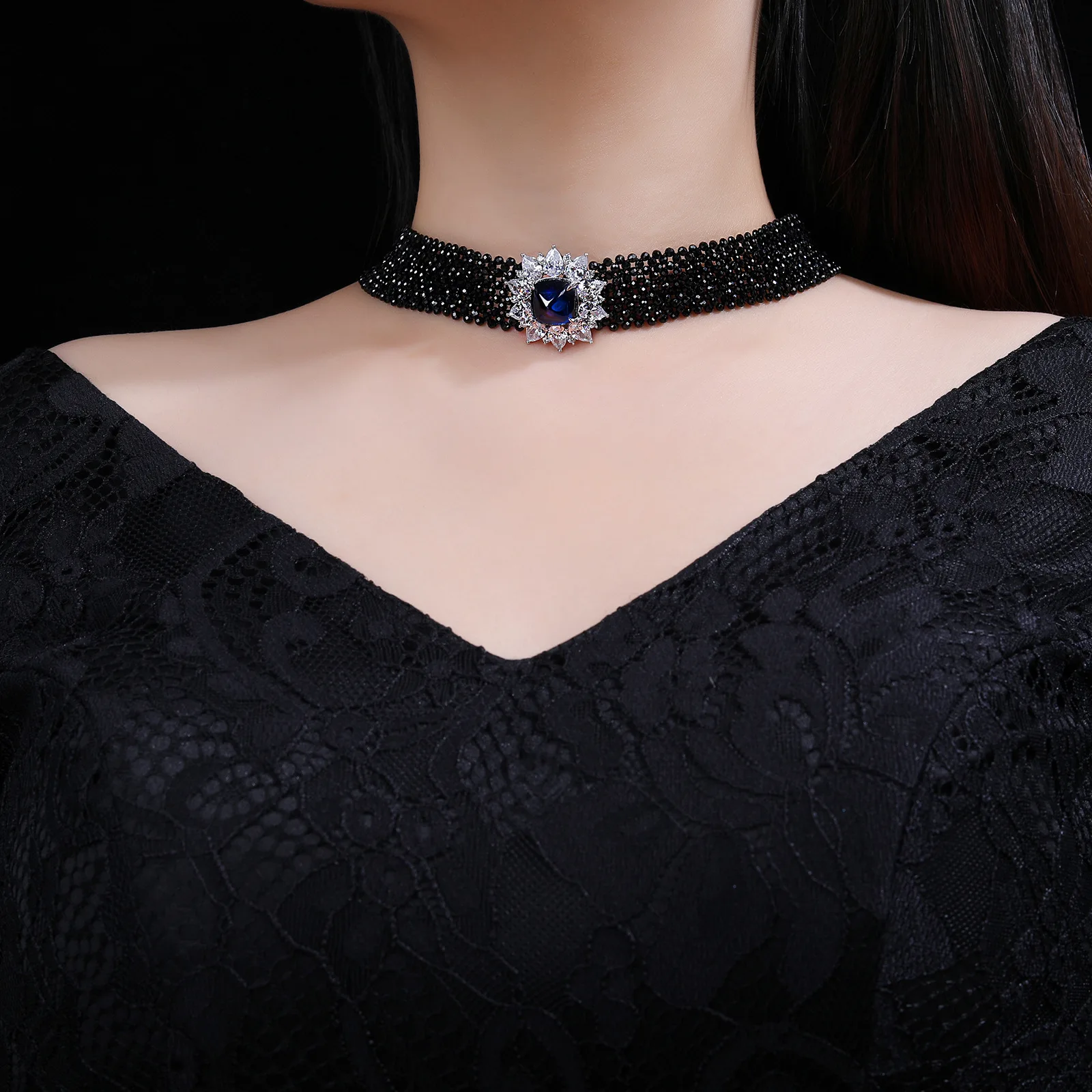 Natural Black Spinel Necklace S925 Sterling Silver Multi-layer Necklace Women's Beaded Luxury Chocker Necklace