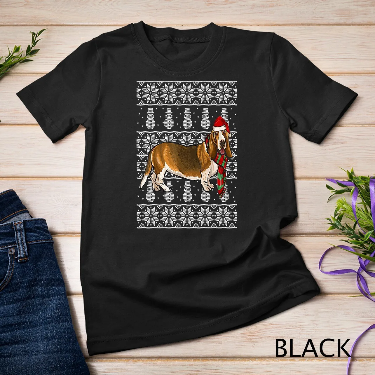 

Santa Hat Xmas Basset Hound Ugly Christmas T shirt