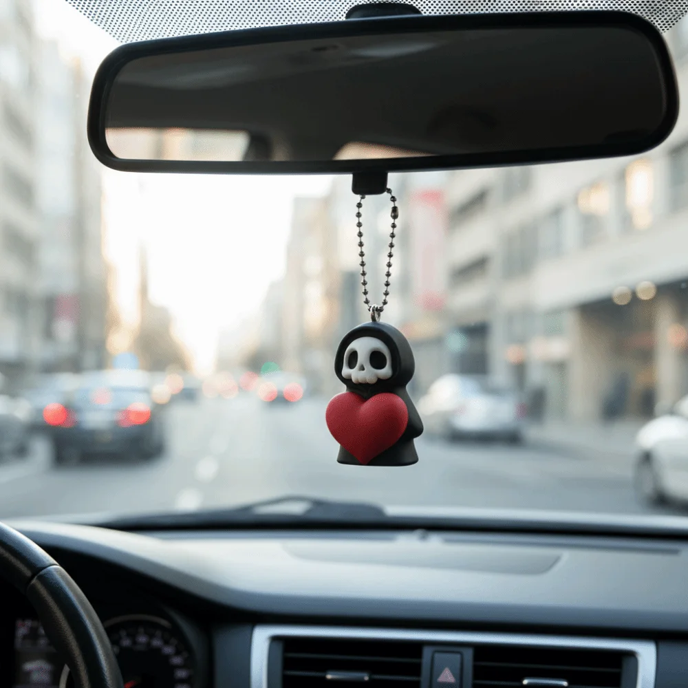 Love Heart Ornament Miniature Skeleton Keychain Black Cute Grim Reaper Figure Detailed PlA Halloween Pendant Collectors