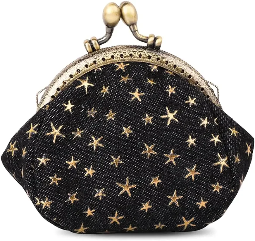 Кошелек для монет iSuperb, сумка для монет, сумка со звездой, кошелек для мелочи Kiss-Lock, маленькие кошельки, сумка для монет для женщин (черный)