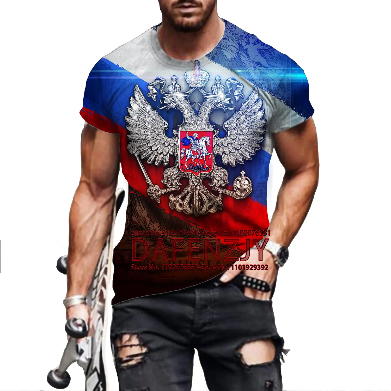 Men\'s Fashion Russia 3D Printed T-shirts Russian Flag Short Sleeve Round Neck Men\'s Clothing Streetwear Tops