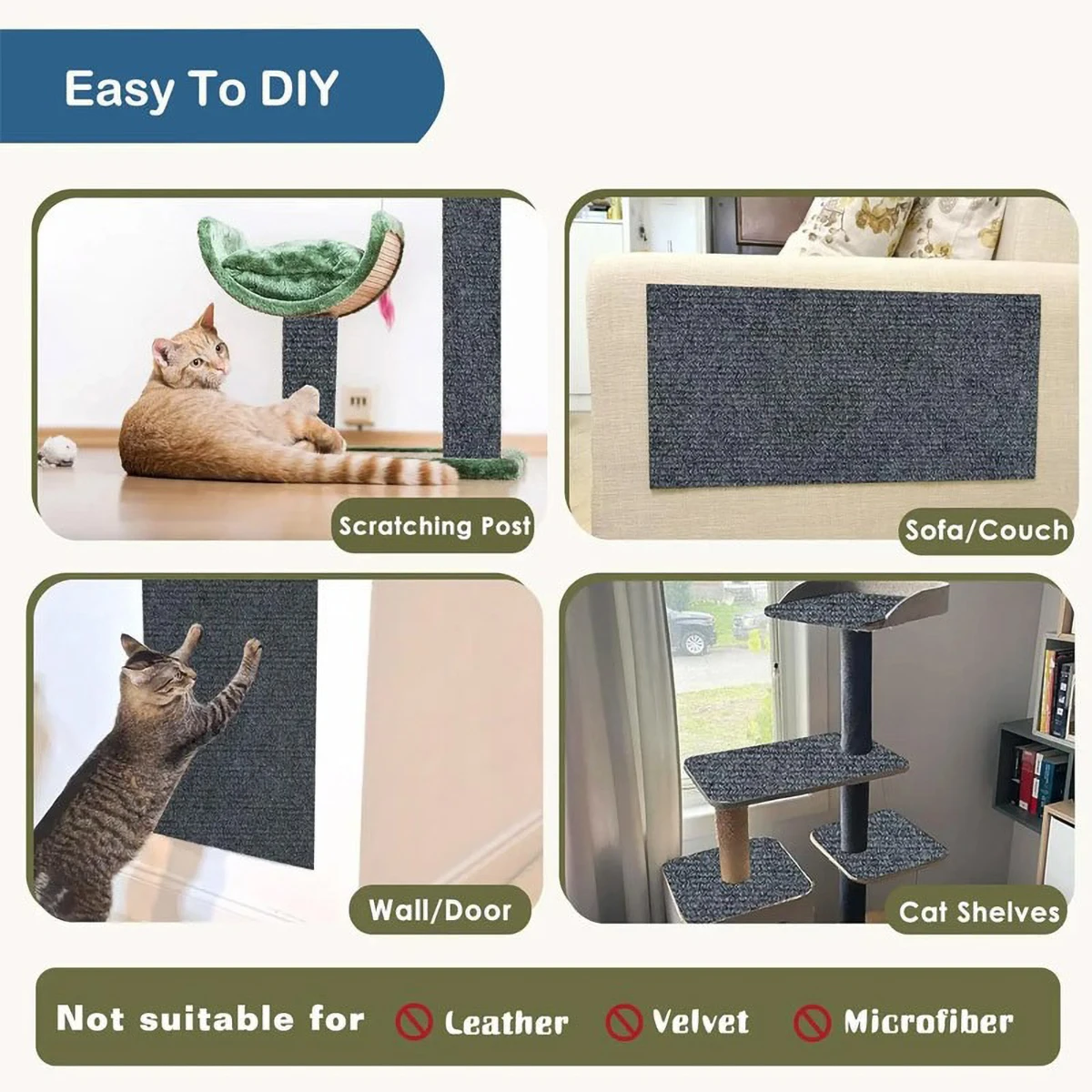 1M Cat Scratching Mat Large Trimmable Self-Adhesive Cat Scratching Carpet Sofa Protection Cats Scratch Board Cats Toys