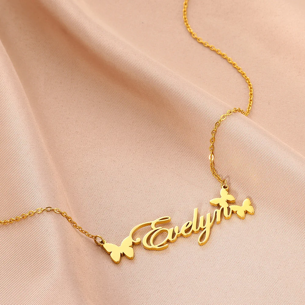 Collar personalizado con nombre de mariposa para mujer y niña, joyería de acero inoxidable, colgante con nombre, regalo para ella