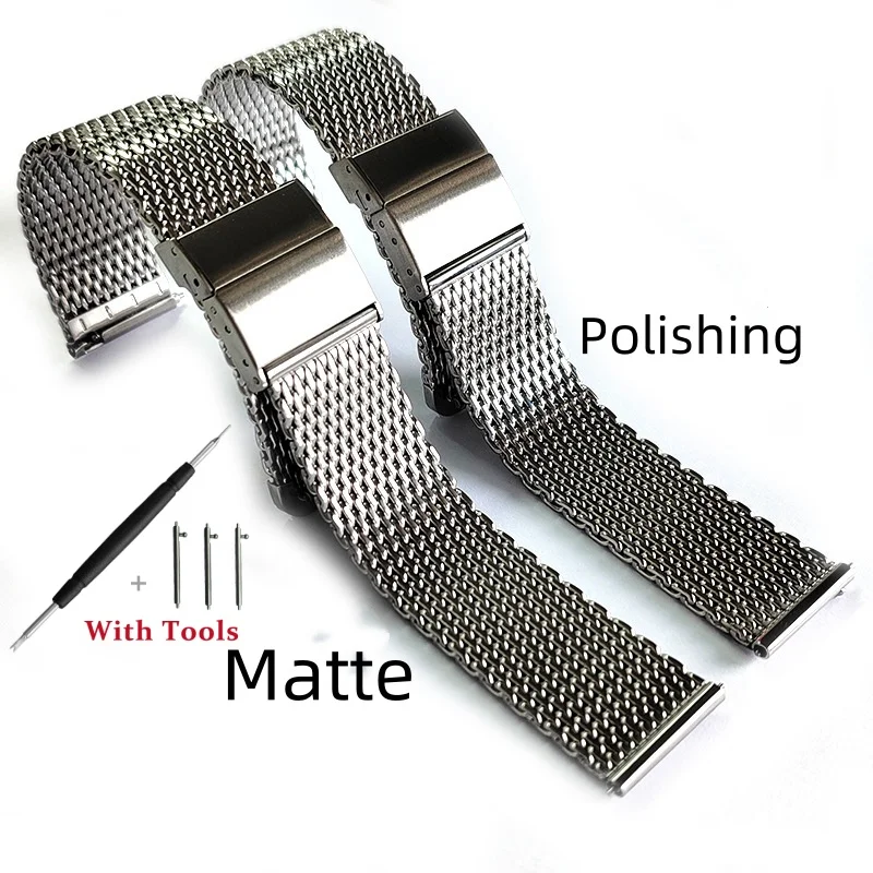 Schnellverschluss 1,0mm Dickes Mattiertes Poliertes Milanaise-Uhrenarmband Ersatz für 20mm 22mm Universelles Wasserdichtes Uhrenarmband