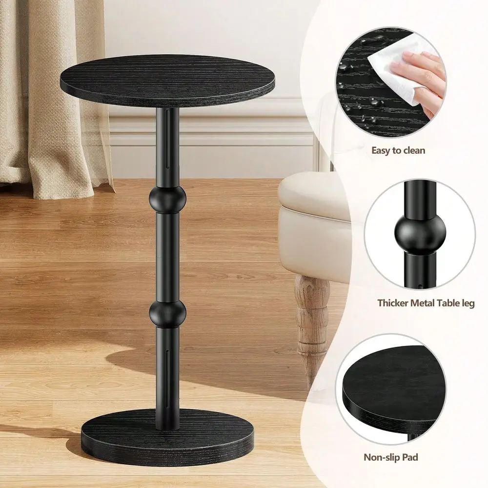 Table, Small Round Side Table For Small Spaces, Modern Accent Round End Tables With Metal Leg, Thickened Wood Pedestal Coffee T