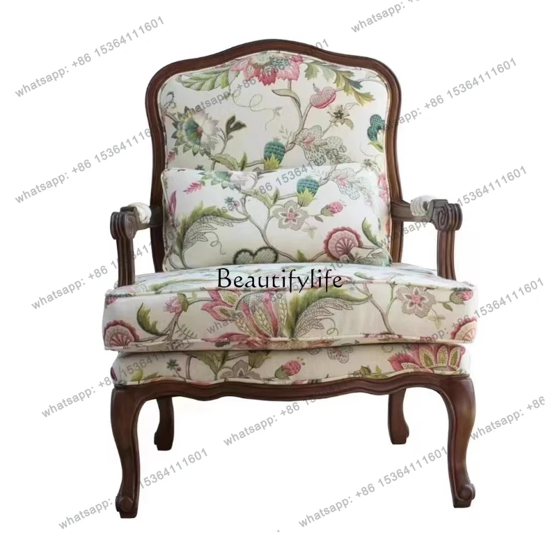 

56American rural casual fabric single sofa pedal pastoral living room