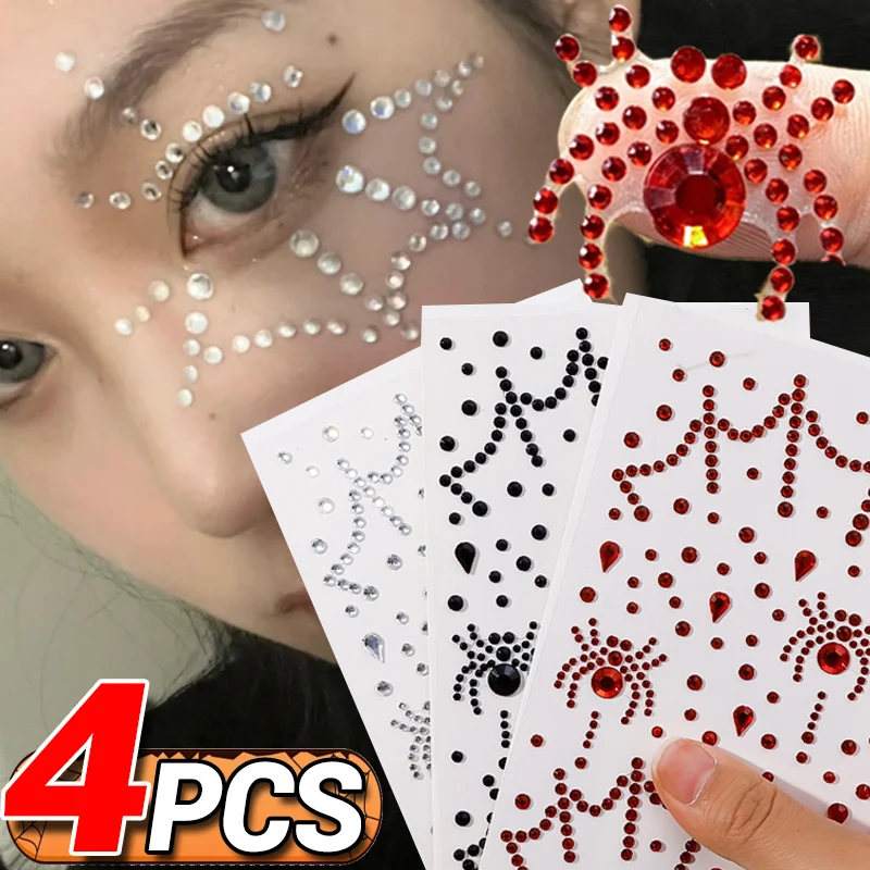 Halloween Dark Spider Face Diamond Sticker Jewely Rhinestones Tattoo Sticker Self-adhesive Mixed Crystal Face Decoration Sticker