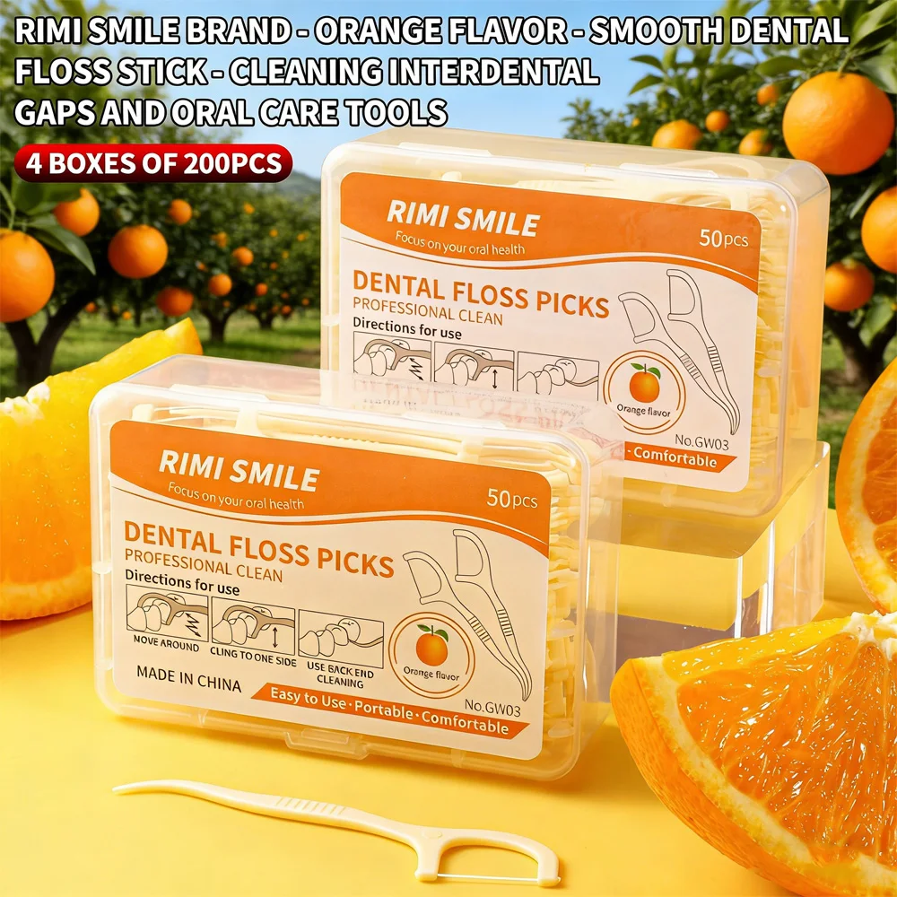 

Зубные нити RIMI SMILE, 200 шт., оранжевые, высокопрочные, гладкие, не рвущиеся, для чистки межзубных промежутков, набор для гигиены полости рта