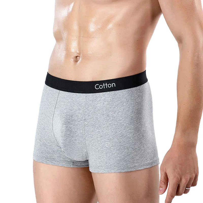 Men Sports Cotton Boxers Underwear Underpants Shorts Black Gray L XL XXL 3XL Pure Color Breathable Fashion Fitnes Sports