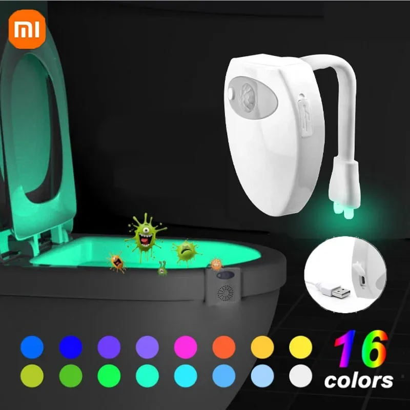 Xiaomi Toilettenschüssel Nachtlicht Bewegungsmelder Hintergrundbeleuchtung 16 Farben USB wiederaufladbar UV-Sterilisation RGB-Lampe Dekoration Schlafzimmer