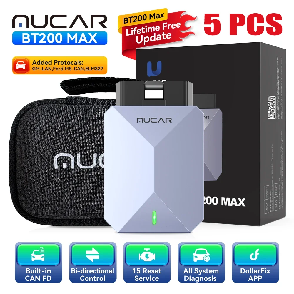 MUCAR BT200 MAX Levenslange GRATIS OBD2-scanner Bidirectionele testactuator TCM Volledig systeem 15 Reset OLIE DPF Autodiagnostiektools