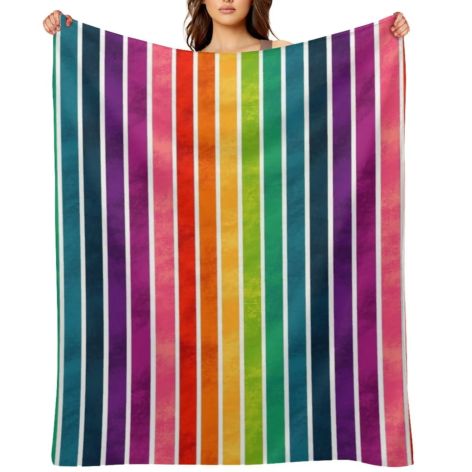 

Rainbow Stripes Throw Blanket sofa bed Winter beds Custom Vintage Blankets