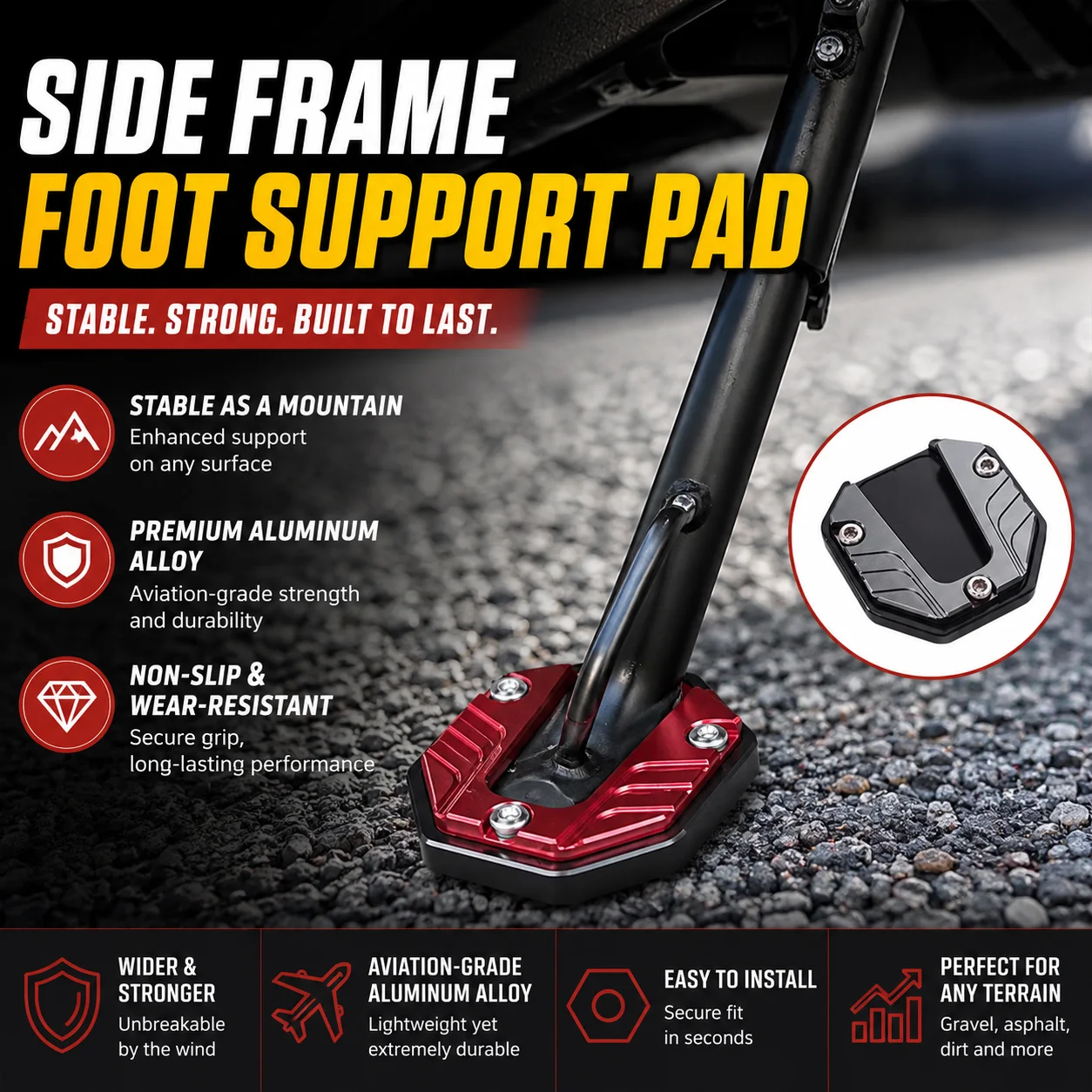 Motorcycle and Electric Vehicle Anti Slip Edge Support Base, Side Footrest Seat, Aluminum Alloy Modified Footrest, Enlarged Base