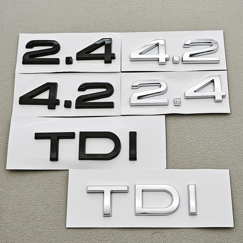 

3D ABS Chrome Black Car Letters Logo TDI 2.4 4.2 Car Sticker Rear Trunk Badge Emblem Decals For Audi A4 A6 A8 Q5 Q7 Accessories