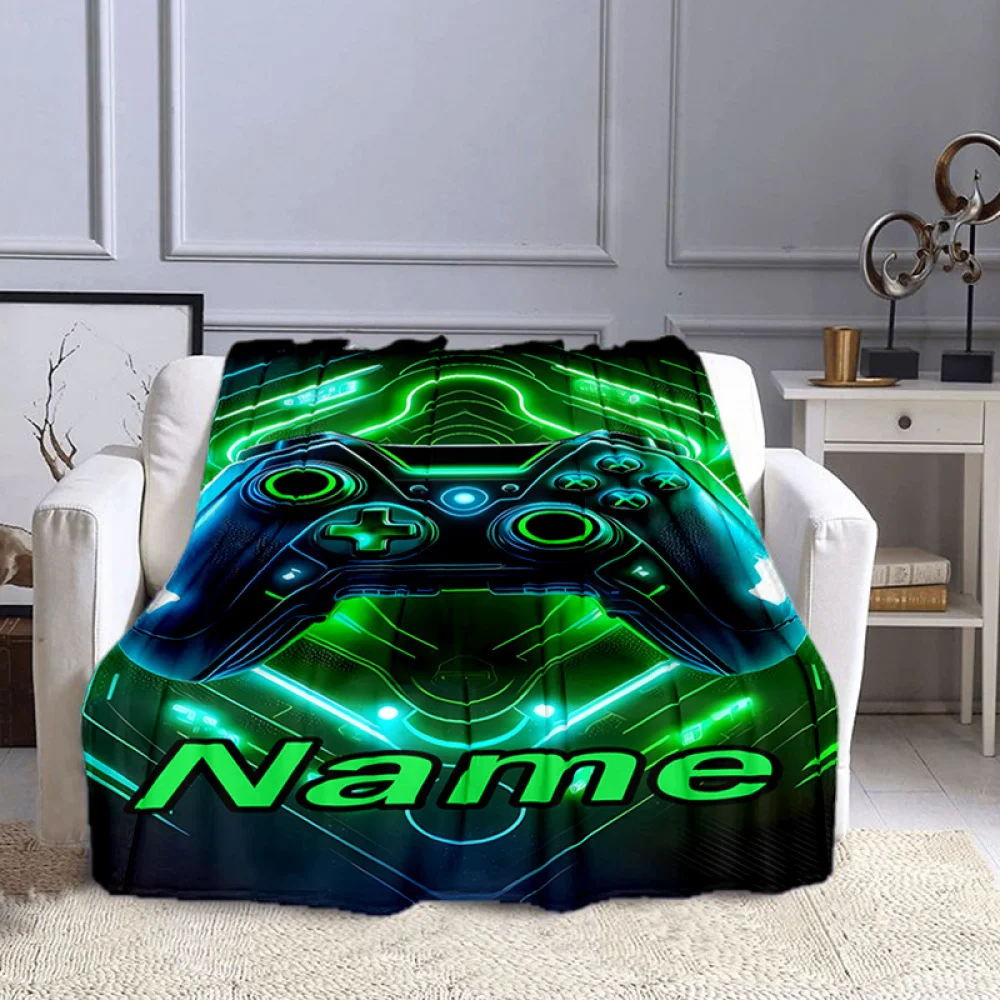 Anpassbare Flanelldecke mit Gaming-Controller, personalisierte Namensoption verfügbar, perfekt für Nickerchen, Camping, Reisen, ganzjährig