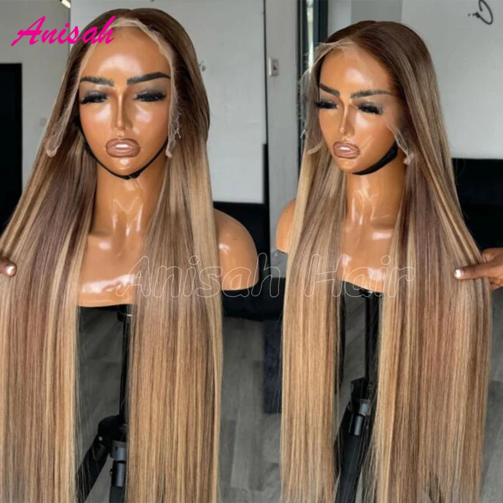 Wig Ash Blonde Highlight rambut manusia Wig renda transparan Hd untuk wanita rambut Virgin Brasil Wig Frontal berwarna 13x4 renda