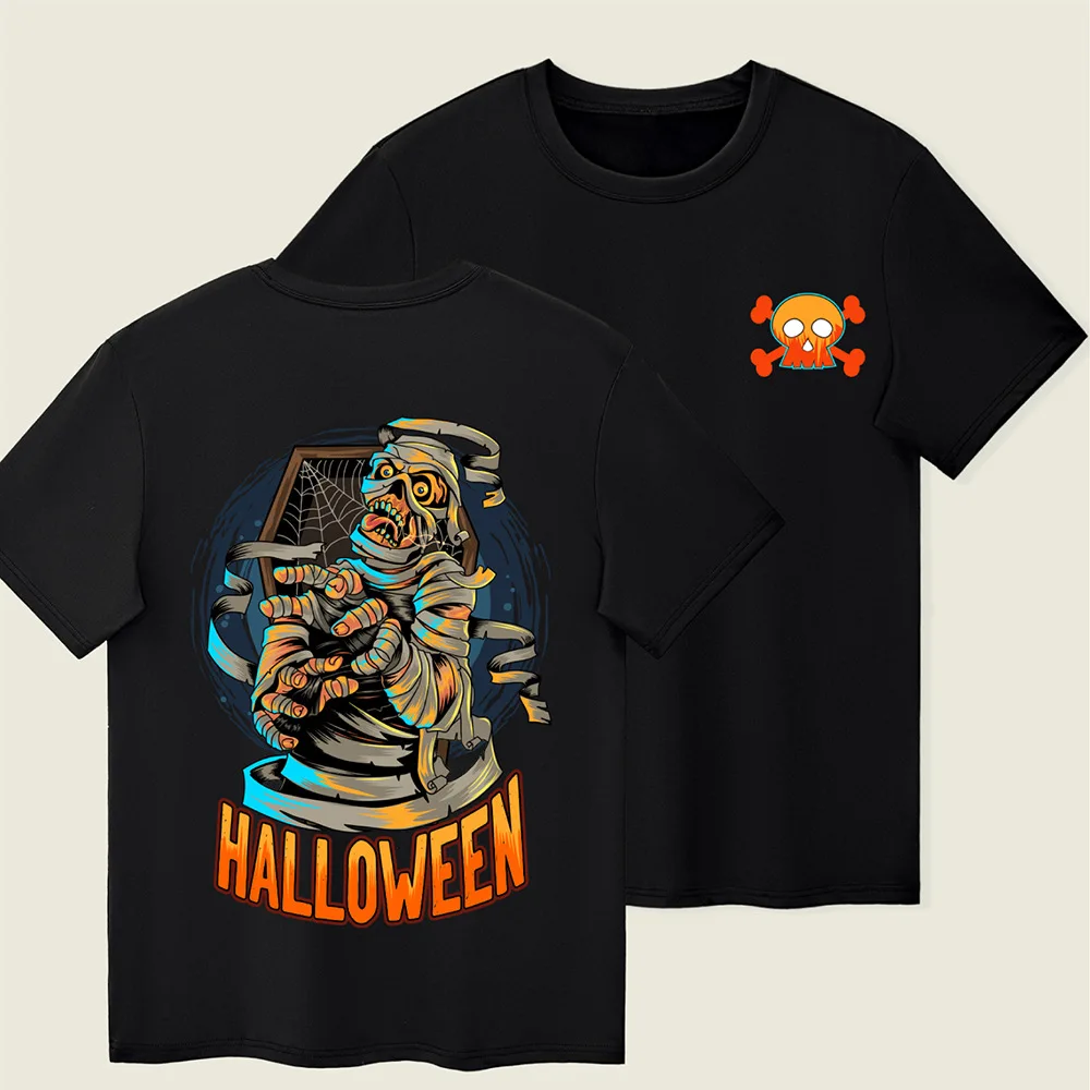 Boys Casual Short-sleeved T-shirt Skull Halloween Print Summer Crew-neck Children's Costume Kids Clothes