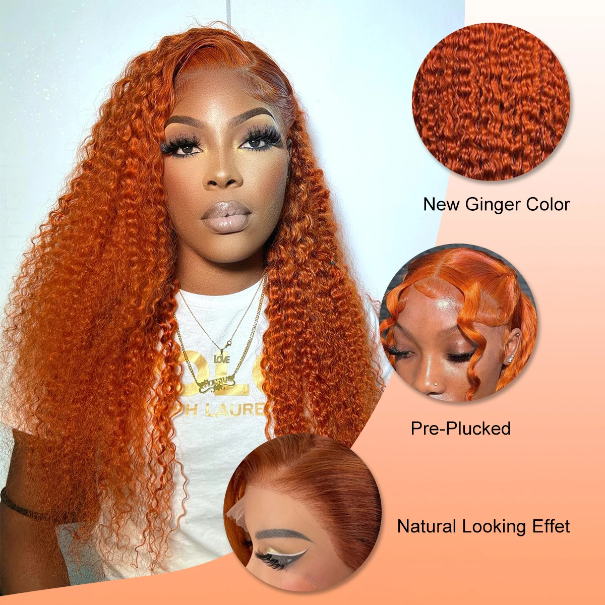 30 Inch Orange Ginger Human Hair Wig 5x5 Deep Wave Human Hair Wigs 250 Density Brazilian Remy Colored Lace Frontal Closure Wig