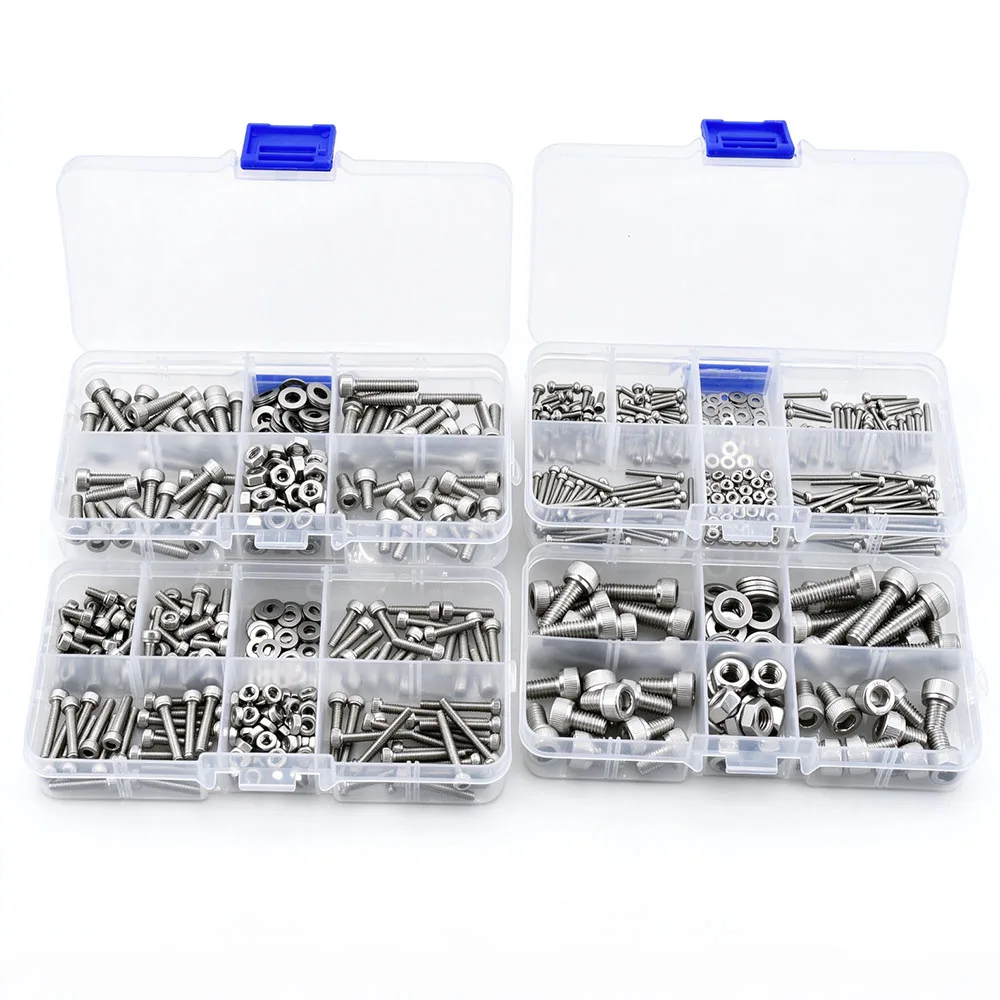 M2 M3 M4 M5 M6 Din912 Hex Socket Screw Nut Set 304 Stainless Steel Fairing Bolt Washer Nuts Kit Hexagonal Machine Metal Screws