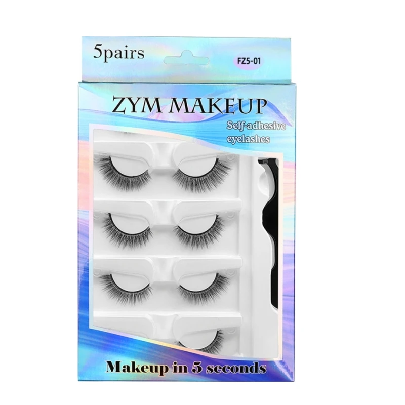 5 أزواج من الرموش الصناعية الخالية من الغراء للمبتدئين مع شرائط لاصقة حساسة لدرجة الحرارة، مجموعة رموش وهمية سهلة الاستخدام