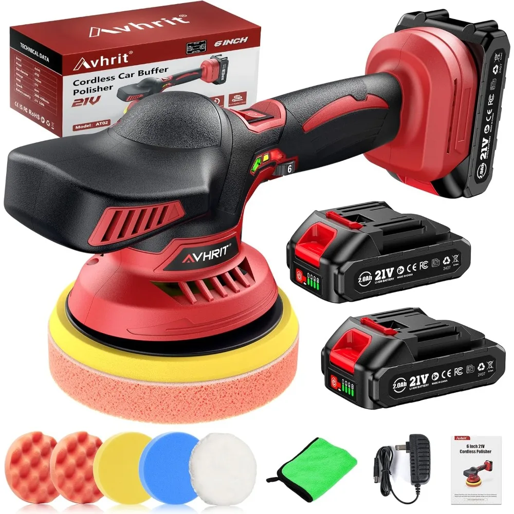 

Cordless Car Buffer Polisher kit w/ 2x2000mAh 21V Batteries, 6 Inch Car buffer Waxer Kit w/ 6 Variable Speed & Extra 10 PCS