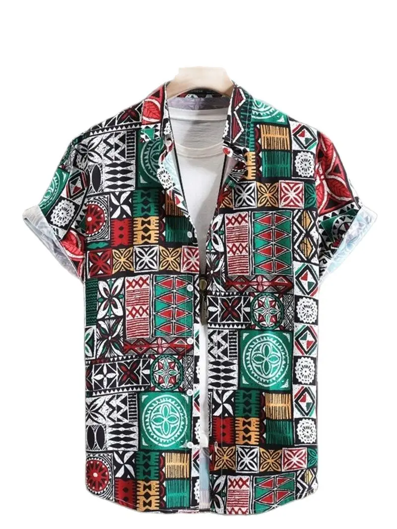 Vintage men's summer shirt Hawaii loose and breathable men's clothing Street men's casual wear Fashion men's short sleeves