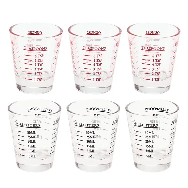 HRBAJ-6Pcs Measuring Cup Espresso Shot Glass Liquid Heavy Glass Wine Glass 26-Incremental Measurement 1Oz, 6 Tsp, 2 Tbs, 30Ml