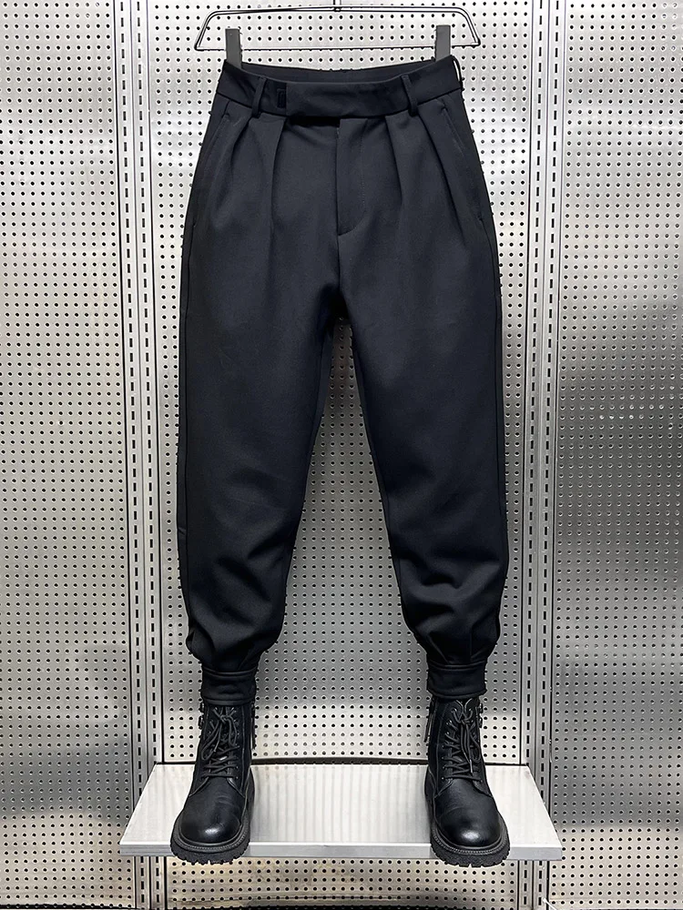 

Зимние повседневные мужские брюки на флисовой подкладке с эластичными манжетами и застежкой-липучкой для ботинок, модные, с высокой талией, свободного кроя