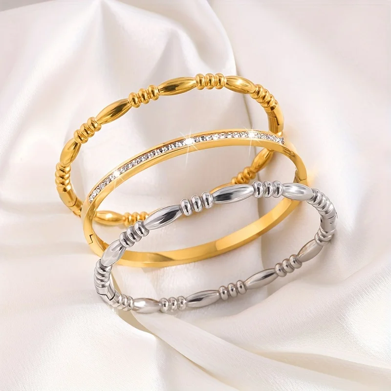 

New Gold Color Bamboo Knot Bangle Set for Women Fashion Stainless Steel Bracelets Party Jewelry Gift