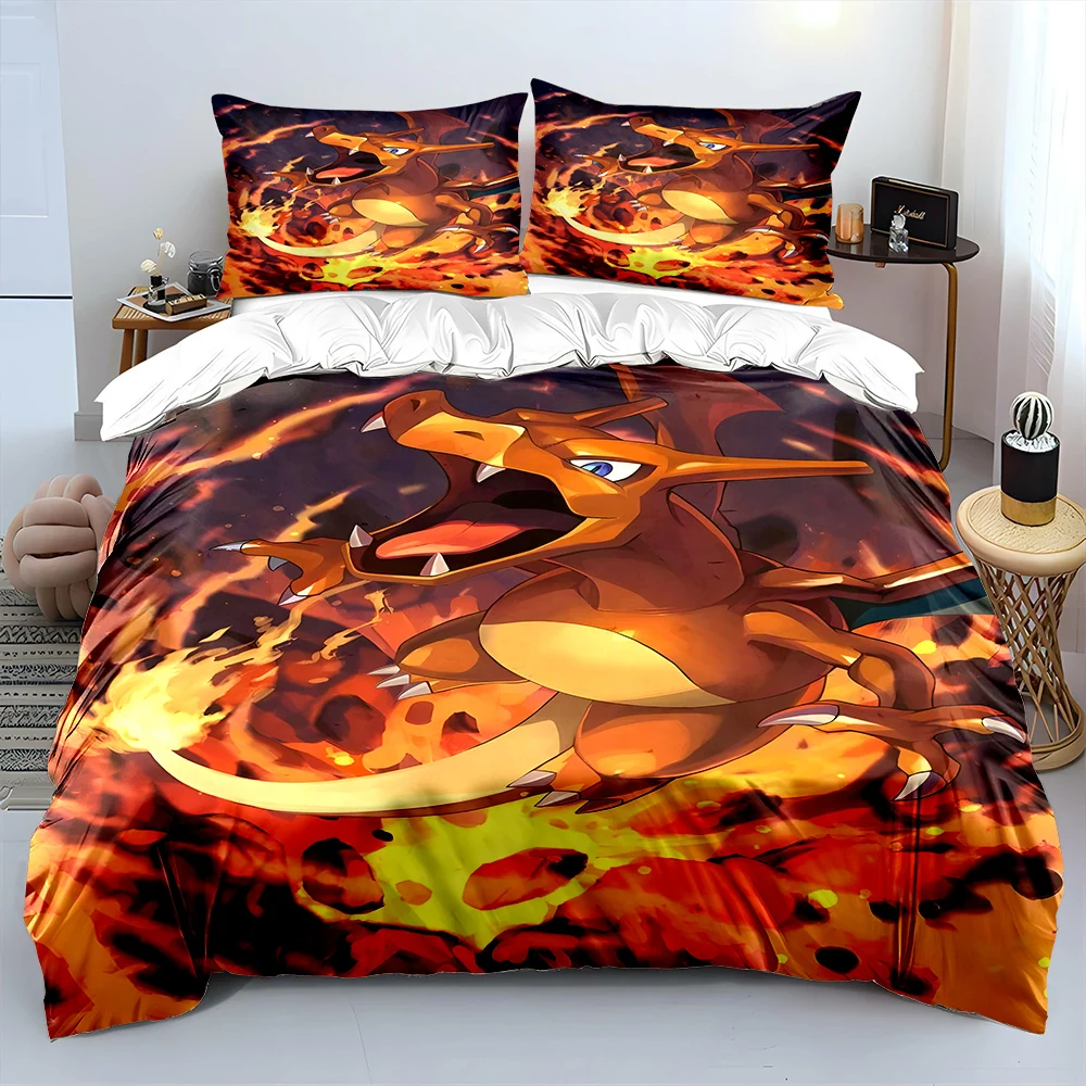 Pokémon Charizard Print Bedding Set Children 3 Pieces King Size Bed Set Pillowcase Adult Child Bed Cover Bedroom for Gifts