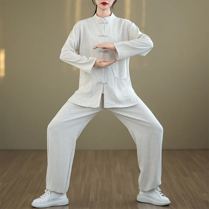 Tai Chi Suit Two-piece Set New Chinese Morning Exercise Cotton and Linen Tang Suit Practice Clothes Long Sleeve Autumn