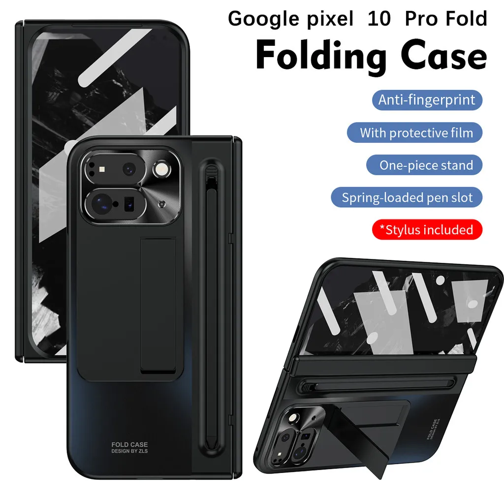 

With Touch Pen Folding Cover Case For Google Pixel 10 Pro Fold 360 ° Full Protection Hinge Tempered Glass Film Stand