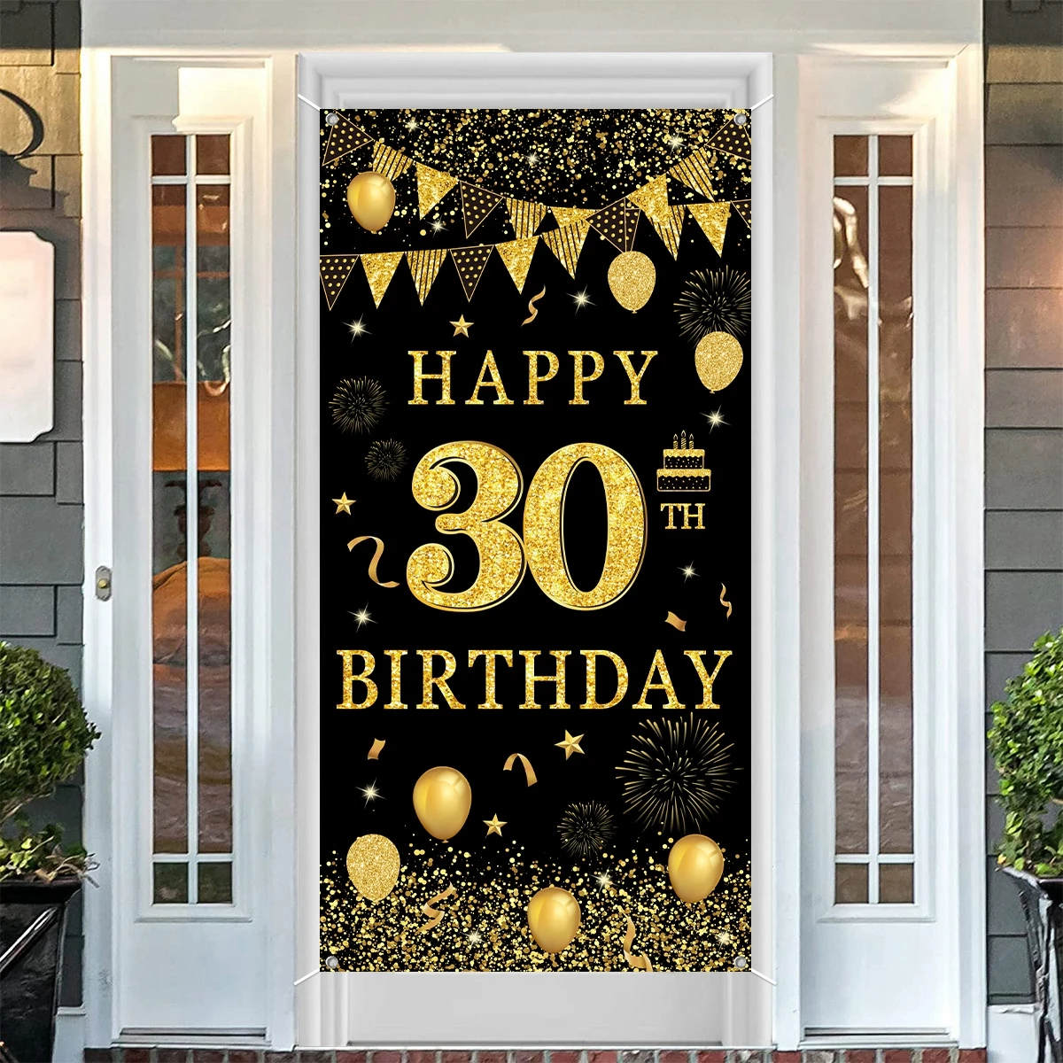 

Happy Birthday Outdoor Banner 30 40 50th Black Gold Hanging Porch Door Banner Birthday Party Supplies Home Garden Party Decors