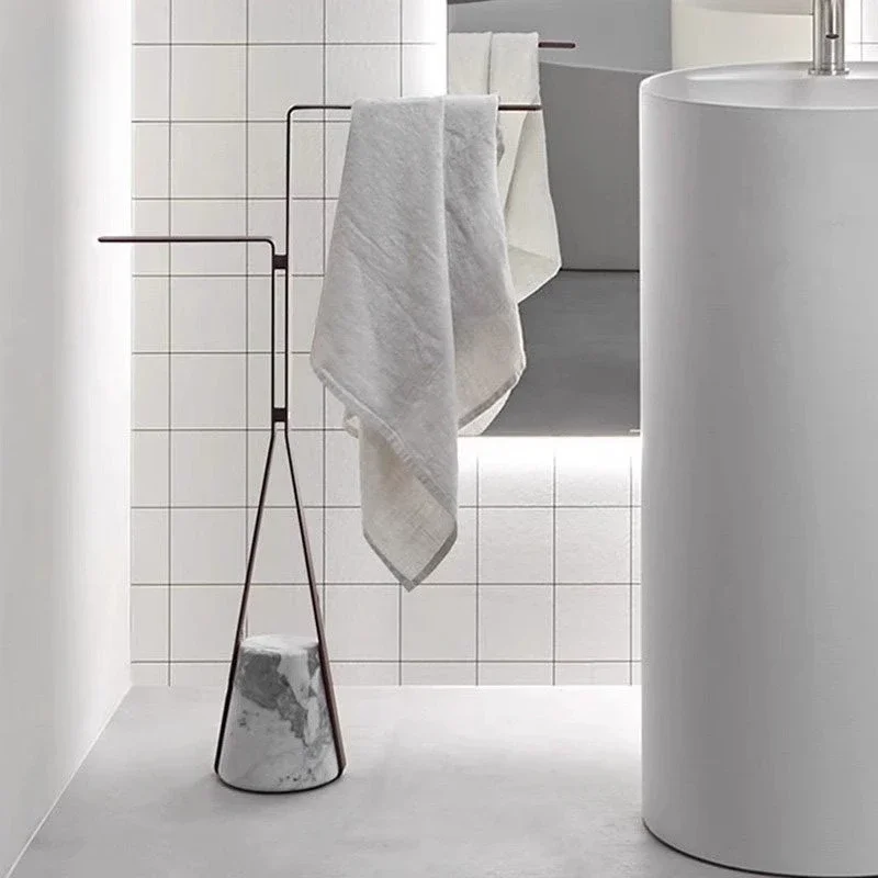 【Natural】Minimalist Marble Towel Rack Italian Style Stainless Steel Luxury Floor Standing Storage Shelf For Bathroom No Drilling