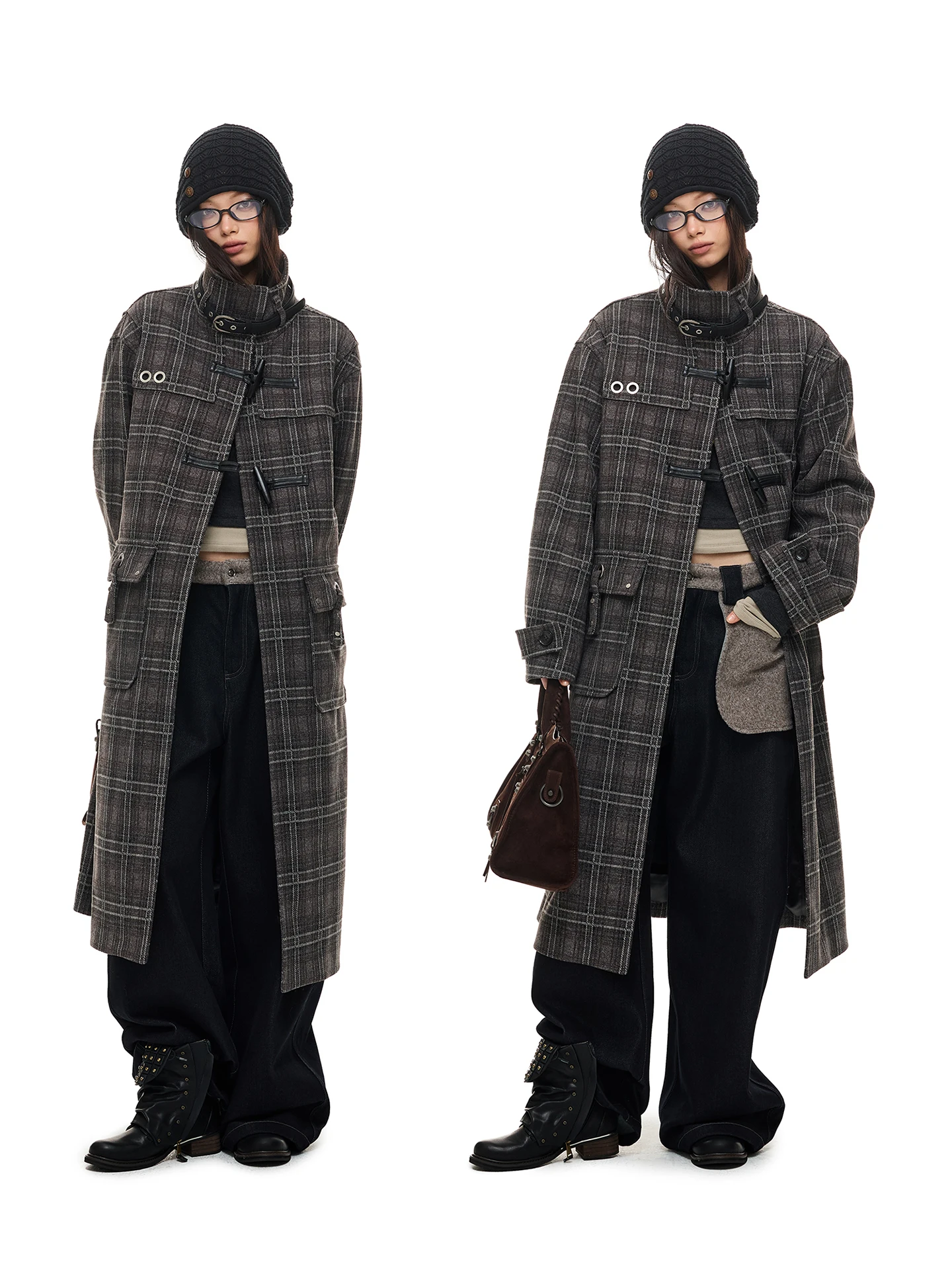 

JIKOO Wide oulder Plaid Woolen Coat Long Collar Button up Casual Outerwear for Young Women in Their 20s Thi Winter Coat