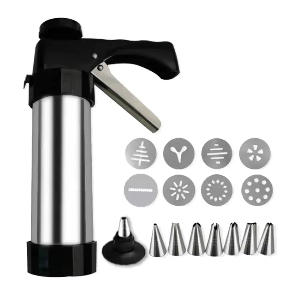 

Cookie Decorating Machine Stainless Steel Cookie Maker Machine Kit with 8 Nozzles Flower Trays Baking Stencils for Easy