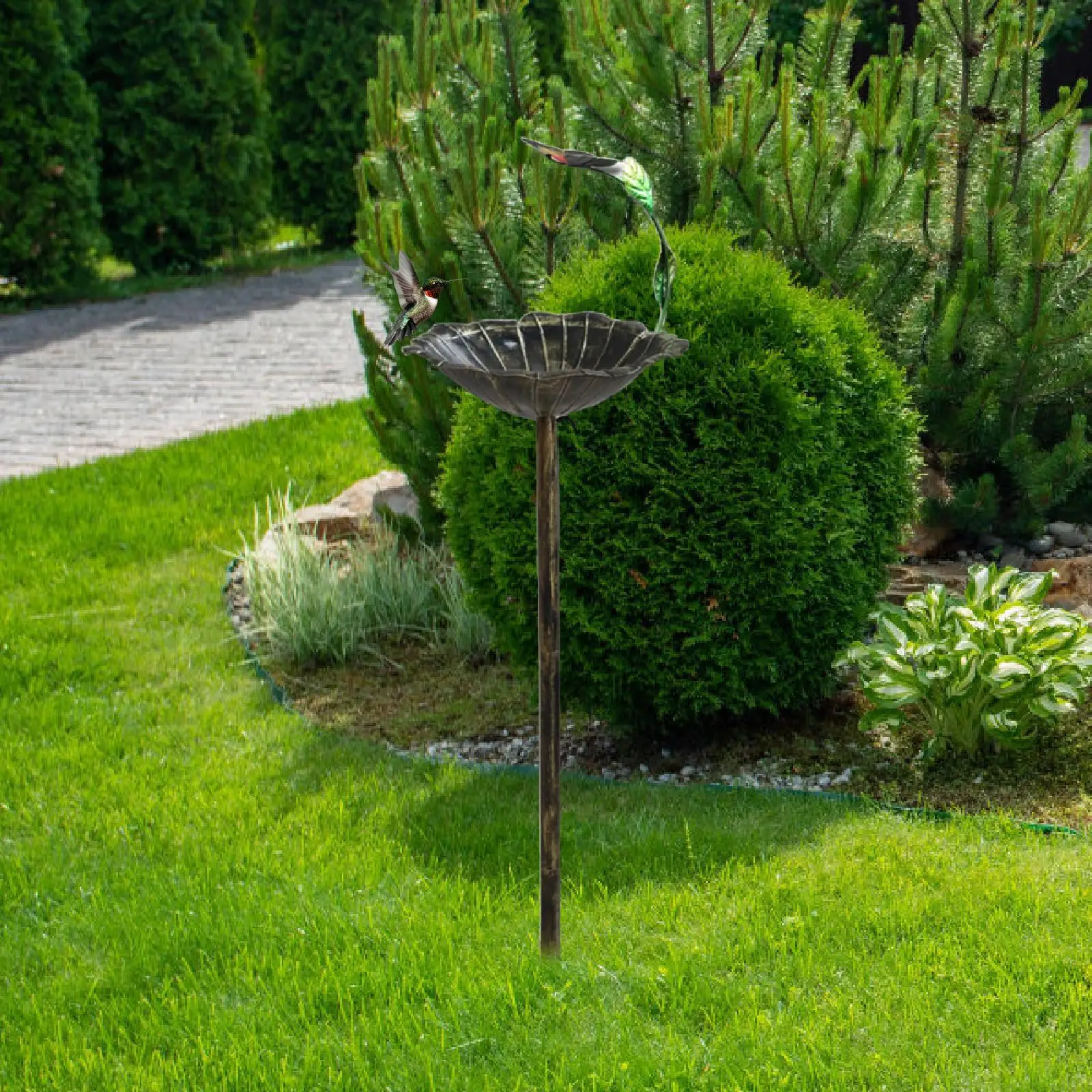 金属製の鳥の浴場 屋外庭園用 鳥の浴場装飾 新築祝い レトロデザイン 3本足の杭ベース 鳥の餌台 中庭用