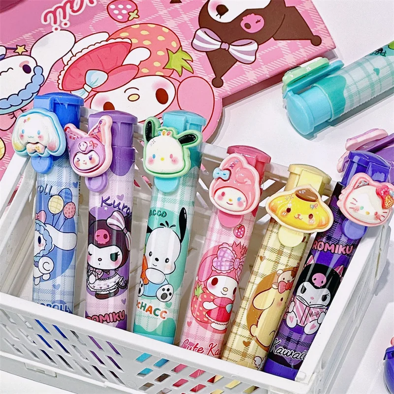 24pcs/lot Sanrio Kuromi Melody Press Eraser Cute Writing Drawing Pencil Erasers Stationery For Kids Gifts School Supplies