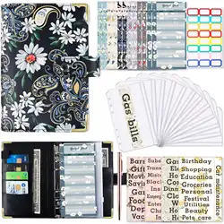 A6 PU Leather Budget Binder Notebook Money Organizer with Zipper Cash Envelopes,Expense Budget Sheets,Sticker Labels for Savings