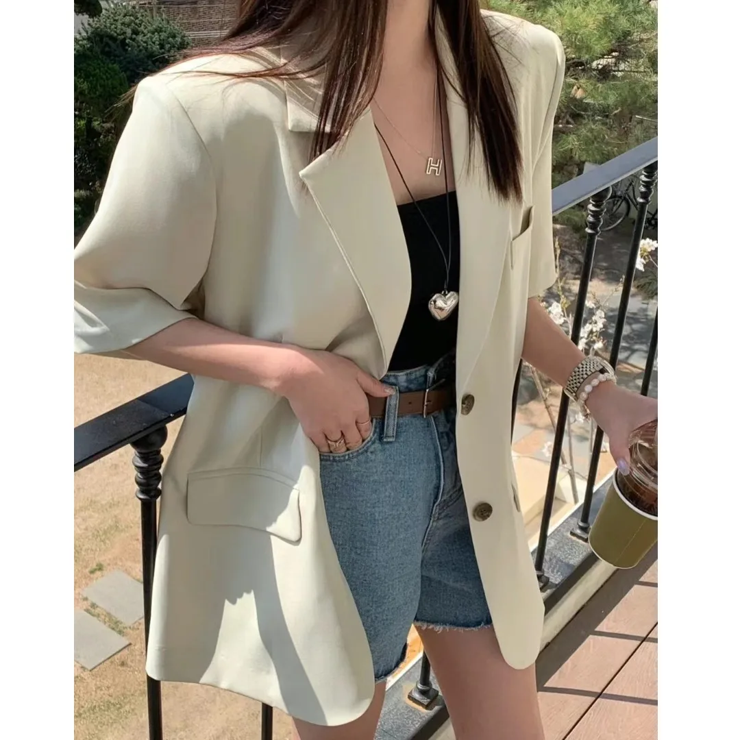 

Ele Simple Ba Detail ort Sve Костюм женский свободный крой на одной пуговице однотонная весенняя рабочая одежда Faion