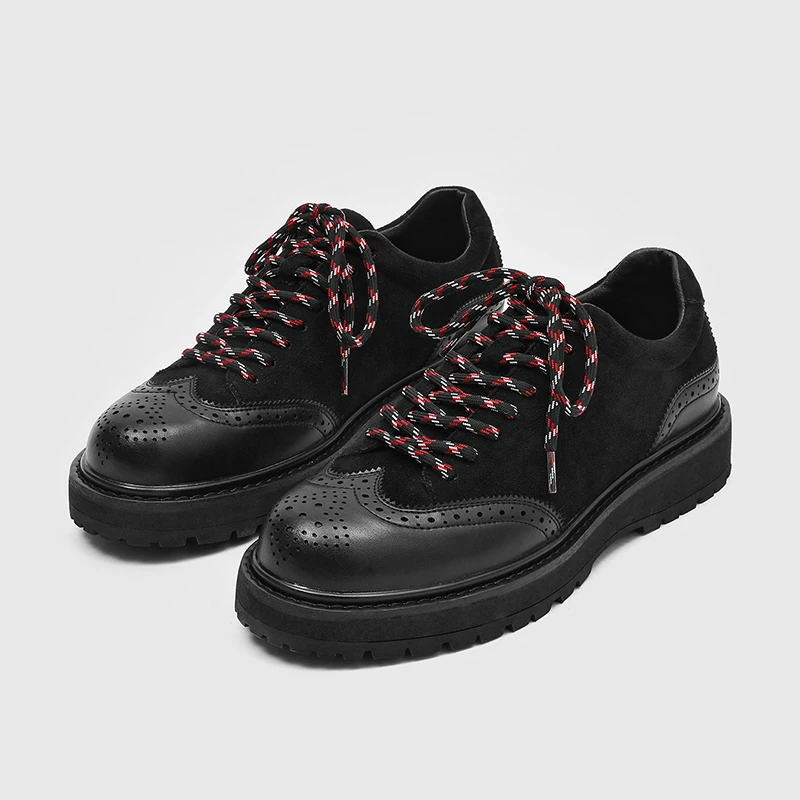 New Round-toe Lace-up British-style Casual Leather Shoes Derby Shoes Engraved Hiking Shoes Versatile Outdoor Men Shoes