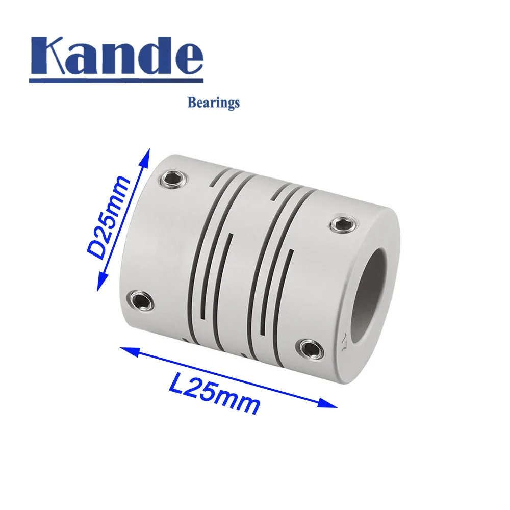 kande CI Parallel Line Coupling D25L25 5/6/6.35/8/10/12mm Aluminum Alloy 3D Printer Coupling Groove Type Elastic Screw Coupling