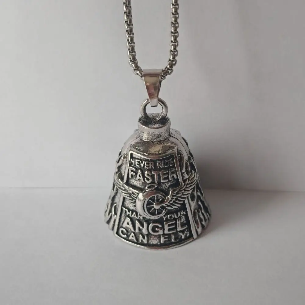 Vintage 3D Design Motorcycle Guardian Bell Retro Punk Style Biker Good Luck Charm Wing Design Alloy Evil Spirit Trap Bell Men