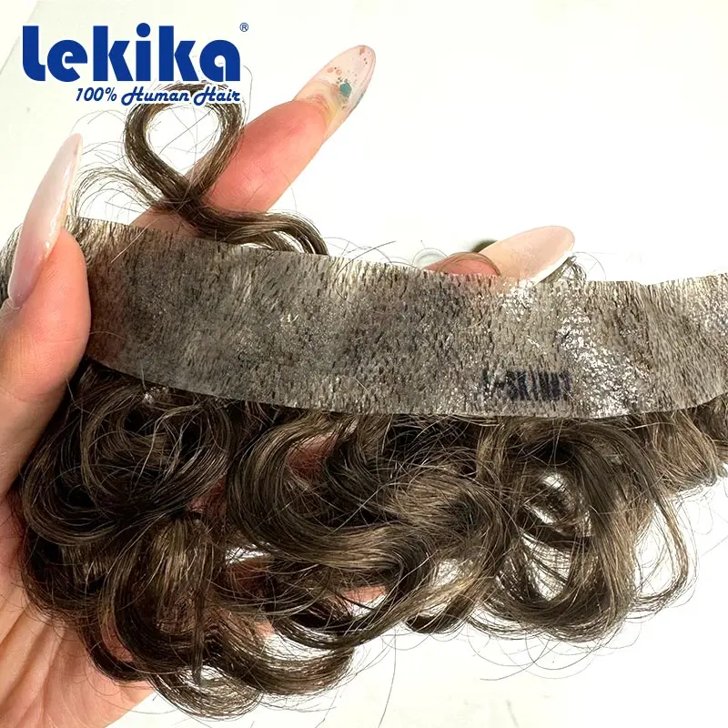 Curly Hair Realistic Front Hairline V Style Front Man Wig 100% Human Hair Men Toupee PU Men's Hair Capillary Prosthesis