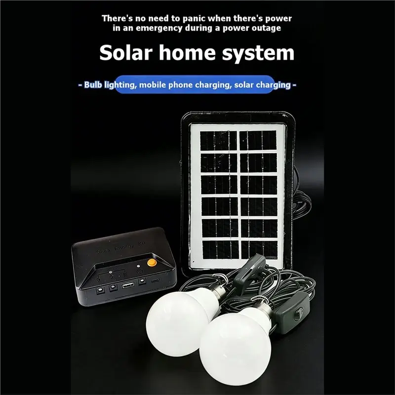 ABZS LED Bulbs Included Portable Solar Power Lighting Kit USB 2 Independent Switches For Camping Tent Power Outage