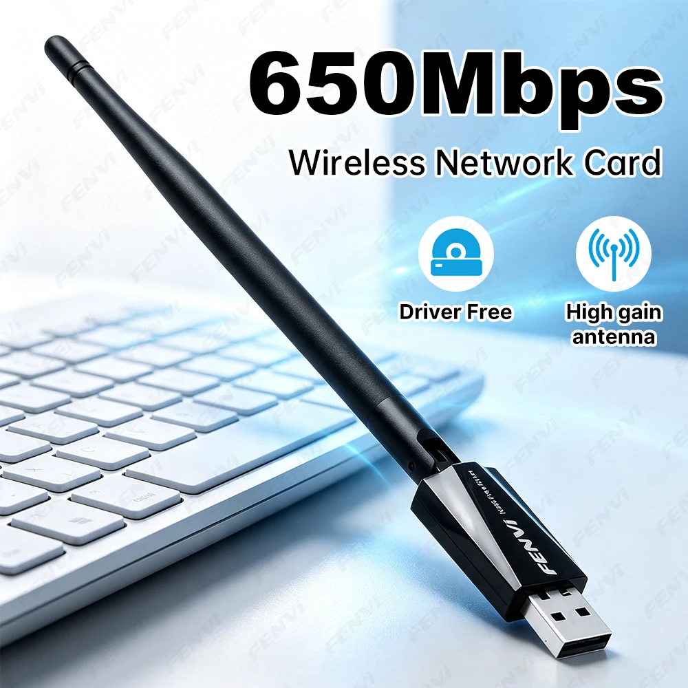 Fenvi 650Mbps USB WiFi Adapter Dual Band Wireless Network Card High Gain Antenna Driver Free for Windows PC Laptop Desktop