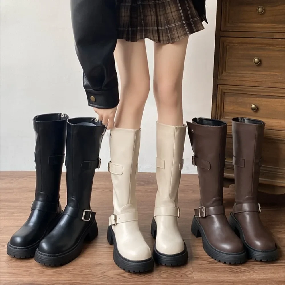 

Зимние женские рыцарские высокие ботинки, модные женские элегантные ботинки на молнии сзади, длинные ботинки на платформе, женская обувь из короткого плюша